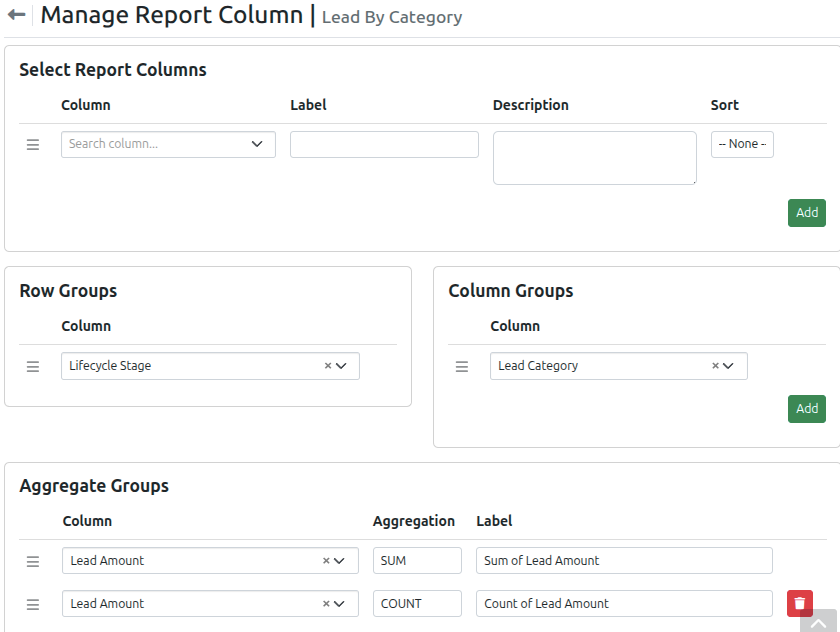 Dynamic Configuration for 2-dimensional matrix report